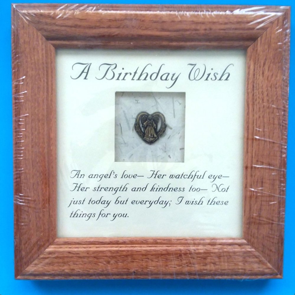 Birthday Wish Poem Wood Framed Plaque Angel Charm Love Inspiration Art Wall Gift